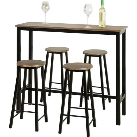 Sobuy – Ensemble table de bar bistrot + 4 tabourets – Table haute 120x40cm – Structure métal époxy – OGT22SCH