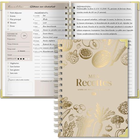 Carnet de Recettes à Remplir A5, Papier Épais 120g, Kaki (1/5)