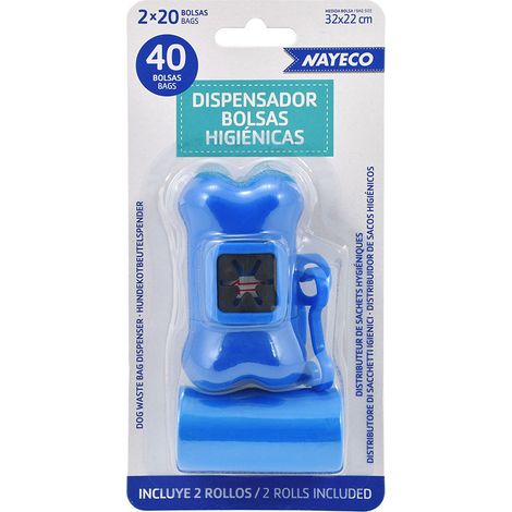 Dispensador de bolsas para excrementos de perro - 2 rollos de 20 bolsas - Azul (1/5)