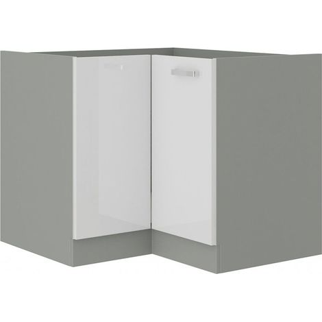 Eckunterschrank 90x90 Bianca Weiß Hochglanz + Grau Küchenzeile Küchenblock (1/4)