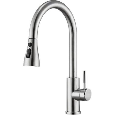 Robinet de cuisine haute pression avec douchette extractible,mitigeur rétractable,3 modes de jet, rotation à 360°,construction en acier inoxydable (1/4)