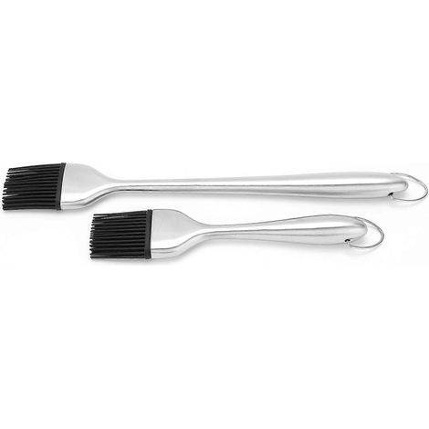 2er-Pack Ölpinsel mit Silikonborsten, Edelstahlgriff, silberfarben, Küchen- und Backzubehör