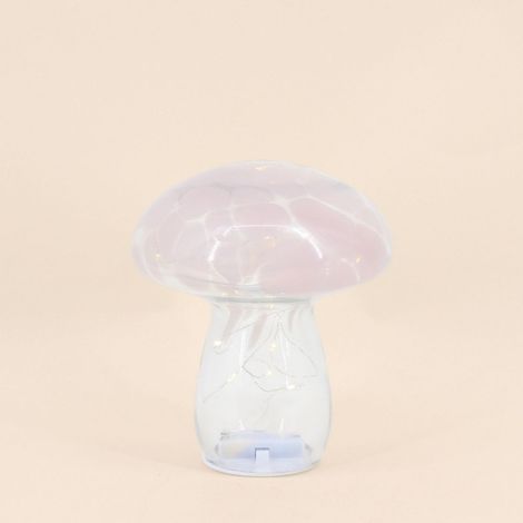 Lampe LED forme champignon en verre rose 18cm (1/4)
