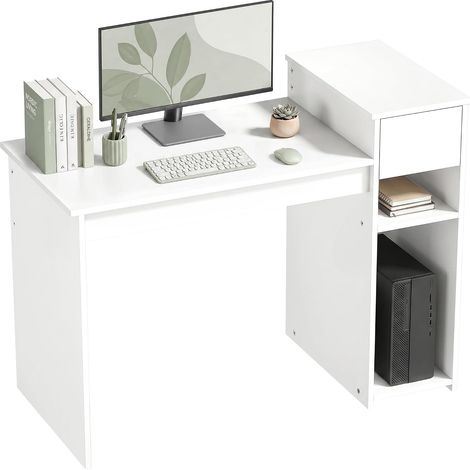 Bureau Informatique avec tiroir et étagère, Bureau d'ordinateur avec Support d'unité Centrale, 108 x 50 x 82 cm, Style Moderne, Table d'étude pour Chambre, Studio, Blanc (1/5)