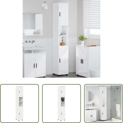 vidaXL Meuble salle de bain -  Cabinet de salle de bain Blanc brillant 30 x 35 x 192 cm (1/5)