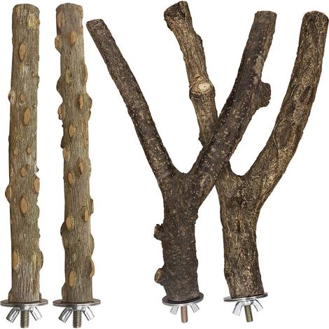 Perchoir Pour Oiseaux - Bois Naturel Poivre - Antidérapant - Pour Perruches Et Petits Oiseaux - Lot De 4 Pièces