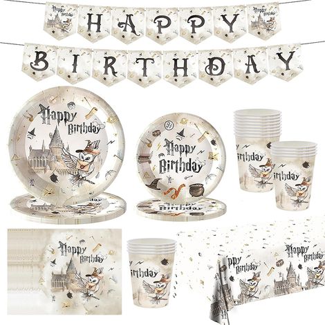 Decoration Anniversaire Vaisselle de fete 82 Pièces Vaisselle Papier Assiettes Papier Tasses Serviettes Nappe pour et HAPPY BIRTHDAY Bannière,pour Enfants Anniversaire Fête (1/4)