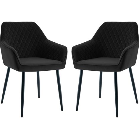 Dining Chairs 2pcs Velvet Kitchen Chairs Upholstered Seat with Backrest and Armrest Office chair, Black (1/5)
