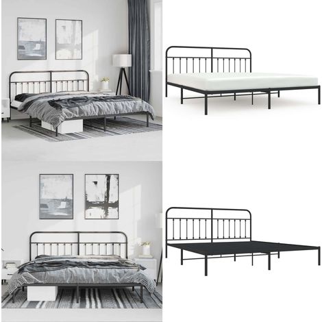 Cadre de lit métal sans matelas avec tête de lit noir 193x203cm - Cadre De Lit - Lit Double - Lit Metal - Lit Moderne - Literie - Home & Living (1/5)