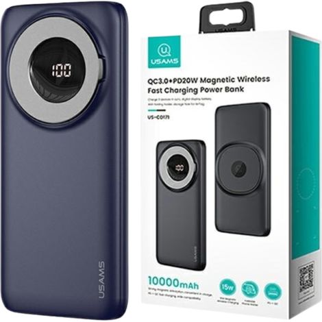 Batería externa USAMS de 10000 mAh y 20 W con suministro de energía QC3.0, color azul magnético. (1/5)