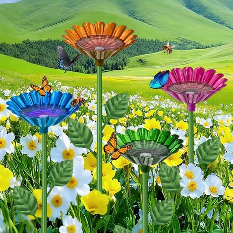 Station d'abreuvement en forme de fleur (4 pièces) pour le jardin. Abreuvoir pour abeilles et oiseaux, tuteurs pour l'extérieur, la cour et le balcon. (1/5)