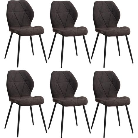 6er-Set Esszimmerstühle mit Rautenmuster, gepolstert, schwarze Metallbeine (1/5)