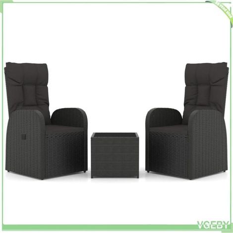 Ensemble de salon de jardin 3 pcs - FAFEICY - 3157659 - Noir - Rotin poly (résine tressée) - Structure acier inclinable (1/5)