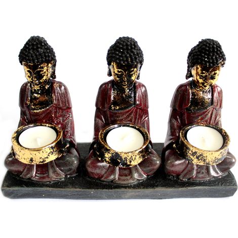 Bouddha Antique - Bougeoir Trois Dévots- Vendu par 1 (1/4)