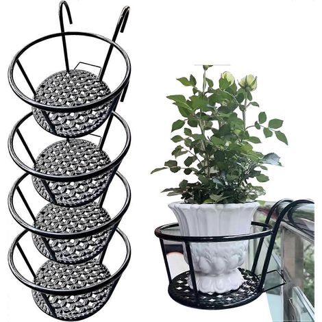 4 supports de suspension pour pots de fleurs de balcon noirs, en fer forgé, pour clôture de jardin ou extérieur (AAA) (1/5)