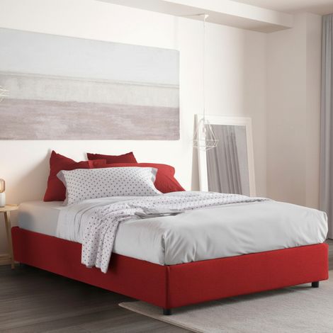 Talamo Italia Letto matrimoniale Maria, Letto contenitore con rivestimento in tessuto, 100% Made in Italy, Apertura frontale, adatto per materasso Cm 160x200, Rosso, con imballo rinforzato (1/5)