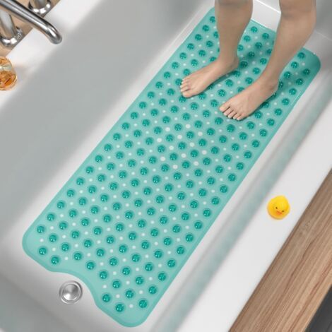 FENOPLASTICATapis de Baignoire Antidérapant, 101 x 40cm Très Long Tapis de Douche Antiderapant, Résistant aux Moisissures & Lavable en Machine Tapis de Bain sans BPA, Vert (1/5)