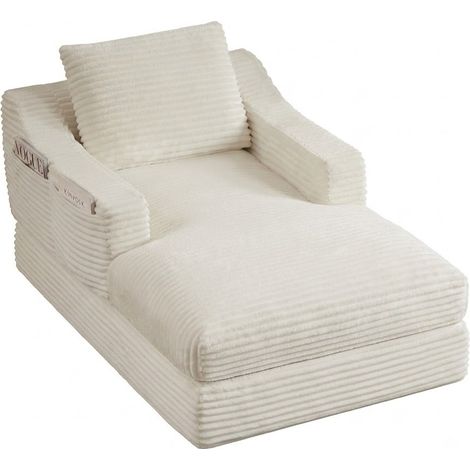 ELVMI Sofá convertible Chaise longue en pana con doble capa y función cama, en Espuma, Blanco (1/5)