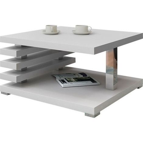 Table basse Goodyear 122, Mat blanc, 31x60x60cm, Diamètre: 0, Stratifié, Angulaire (1/4)