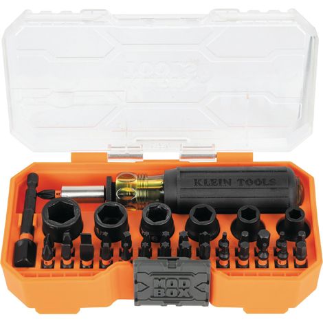 Coffret d'outils 38 pièces SAE résistant aux chocs avec boîtier modulaire, acier S2, magnétique, tournevis réglable, 29 embouts, 6 tailles de douilles SAE (1/5)