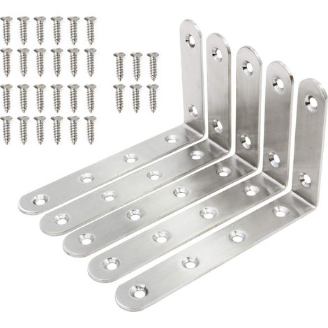 5PCS 12575mm Stainless Steel Round Edge Bracket Right Angle Corner Brace Fastener 6 Holes with 30PCS Screws (1/5)
