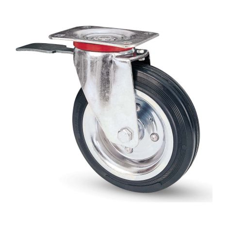 Ruote industriali in gomma con piastra girevole e freno 80bis - Specifiche: Ø mm 125x37 piastra mm 115x85 155h 100daN