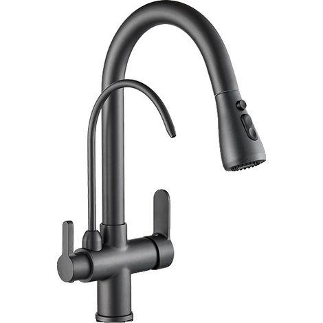 Grifo de cocina con rociador extraíble y giro de 360 grados, color gris plomo. (1/2)