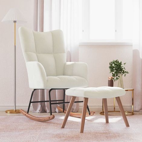 Chaise à bascule,Chaise de relaxation avec repose-pied Blanc crème Velours CFW59111 (1/5)
