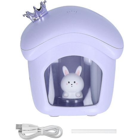 Humidificateur d'air portable intelligent à 2 vitesses, rechargeable par USB, avec réservoir d'eau visible de 350 ml (violet). (1/5)