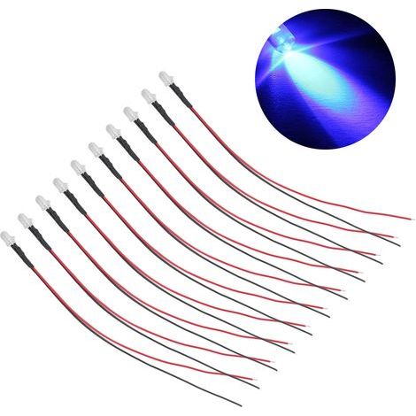 10 pièces Diodes électroluminescentes 5mm lumière LED électronique précâblée pour la décoration 5-12V bleu (1/5)