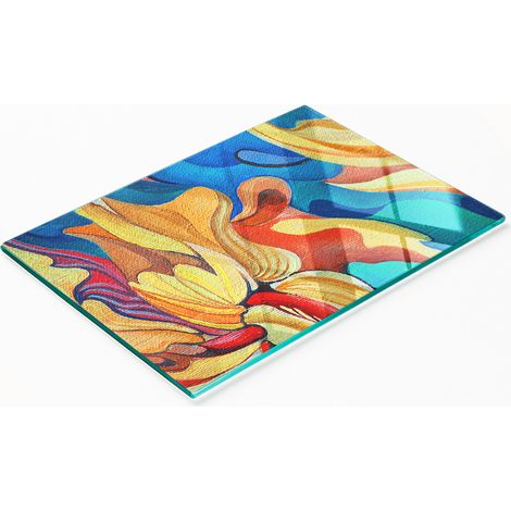 Tabla de cortar y servir decorativa de vidrio, dise帽o floral abstracto, 80x52 cm