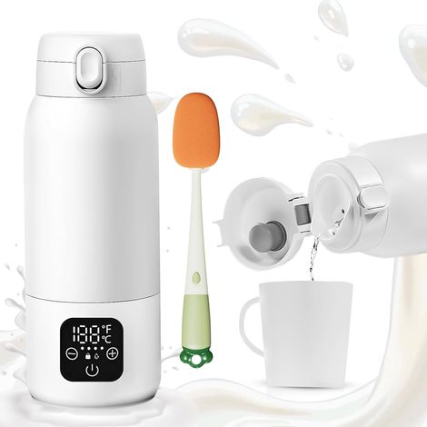 Portable Baby Bottle Warmer, Wireless Baby Bottle Warmer, Heats in 2 minutes, Heats Water or Milk to Precise Temperature, BPA-Free Stainless Steel, Fast Charging, 24-Hour Battery Life, 500ml