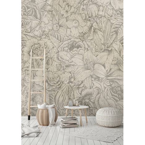 Papier peint panoramique noir et blanc jungle chambre adulte | Tapisserie panoramique tropical angle de mur | Papier peint panoramique floral nature - 270 x 400 cm (4 pièces) (1/5)