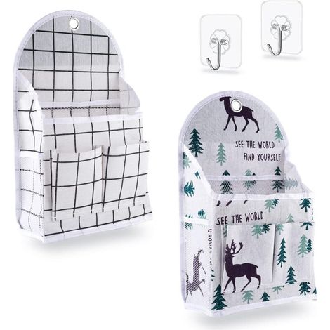 Set mit 2 Wandaufbewahrungstaschen mit Klebehaken, Wandhängekorb-Organizer für Schlafzimmer, Küche, Studentenwohnheim, wasserdichter Hängeaufbewahrungsorganizer (1/4)