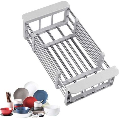 [NEVER USED] Extendable stainless steel kitchen drainer – Extendable drainer – Telescopic draining basket with adjustable armrest – Stainless steel storage rack
