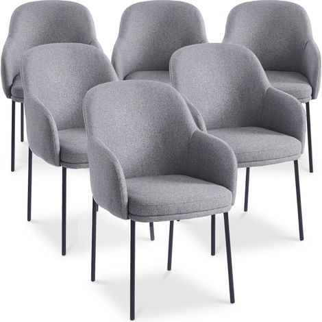 Lot de 6 chaises modernes matelassées Inaya Métal Noir et Tissu Gris (1/5)