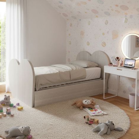 Letto singolo a cuore con secondo letto estraibile - Ideale per camerette - Rovere rock