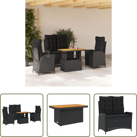 vidaXL Banc de jardin - Ensemble à manger de jardin 4 pcs avec coussins noir (1/5)