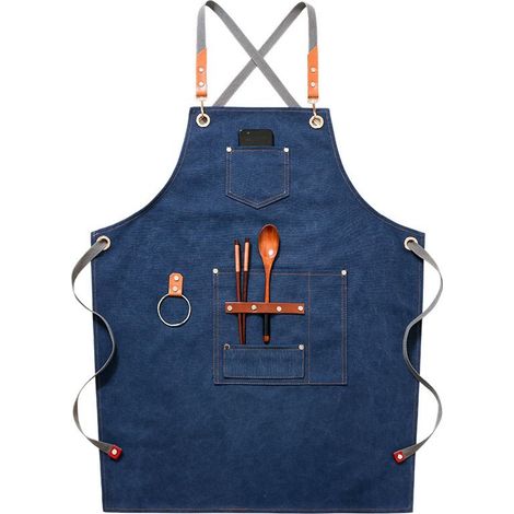 (Bleu)Tablier de cow-boy de haute qualité avec poches pour coiffeur, peintre, jardinier, styliste de coiffure pour femme et homme (1/4)