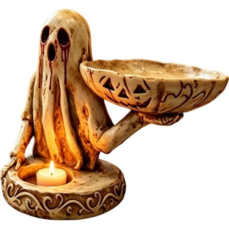 Centre de table Halloween avec bougeoir fantôme et plateau décoratif, ornement festif pour table, cheminée, salon et soirée (1/5)