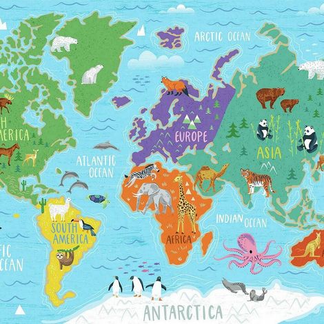 Stickers carte du monde murale multicolores – Dimensions 3.2m x 1.83m – 7 panneaux repositionnables – Pour décoration intérieure rapide – Roommates