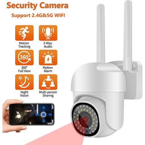 Camera de Surveillance Exterieure 2.4G + 5G WiFi 2MP Double Bande PTZ Couleur Vision Nocturne a 360 Degres Etanch IP66 Camera Dome de Securite (1/5)