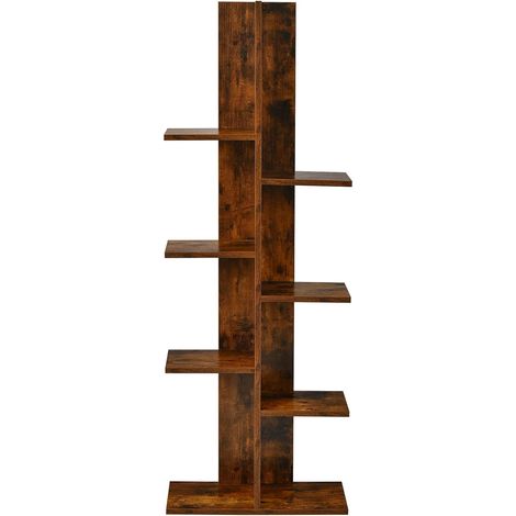 GOPLUS Etagere Rangement Bibliotheque Polyvalente a 7 Niveaux en MDF avec Coins Arrondis,Support de Pots Porte-Plante pour Salon, Balcon,Bureau,Charge 40KG,50x20x141cm (Marron) (1/5)