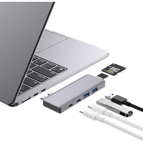 USB C Hub, 6 in 2 Adaptateur USB C Thunderbolt 4 Hub Thunderbolt 4 • 100W PD • 40Gbps • USB C 3.0 • 2 USB A 3.0 • Lecteur SD/TF • USB Adaptateur (1/5)