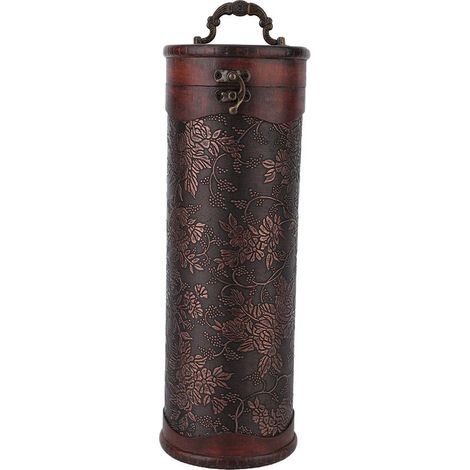 Coffret de rangement vintage vintage rond en bois pour une bouteille de vin rouge, avec poignée, cadeau rétro (1/5)