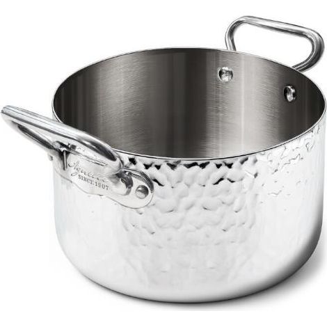 AGNELLI Casseruola Alta Martellato Aluinox 3 Ply 16x12 Cm con 2 Maniglie in Acciaio Inox (1/2)
