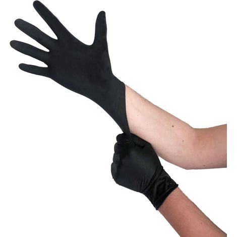 Gants jetables noir, gants jetables L, 100 pièces, sans poudre, gants jetables, gants en latex noir, disponible en taille S, M, L & XL (1/5)