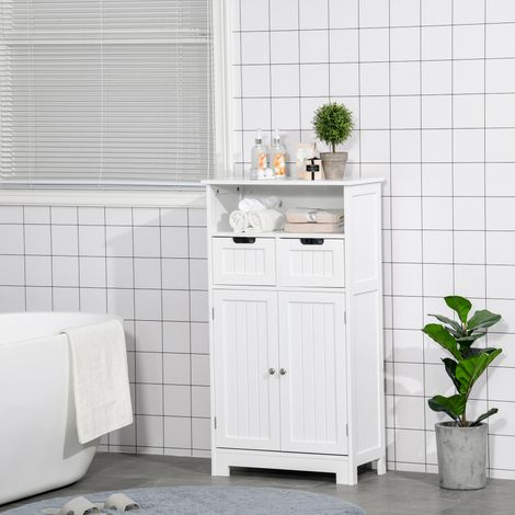 Armoire de salle de bain gain de place - 60×30×108,8 cm - étagère et 2 tiroirs réglables - meuble fonctionnel - 2 portes - armoire blanche