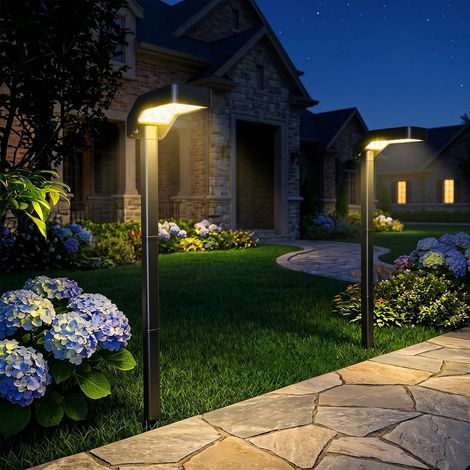 Lampadaires Solaires Extérieur, Lot de 2, 70 LEDs, 3 Modes d'Éclairage, IP65 Étanche, Double Panneau Solaire, Hauteur Réglable, pour Jardin, Terrasse, Allée (1/5)