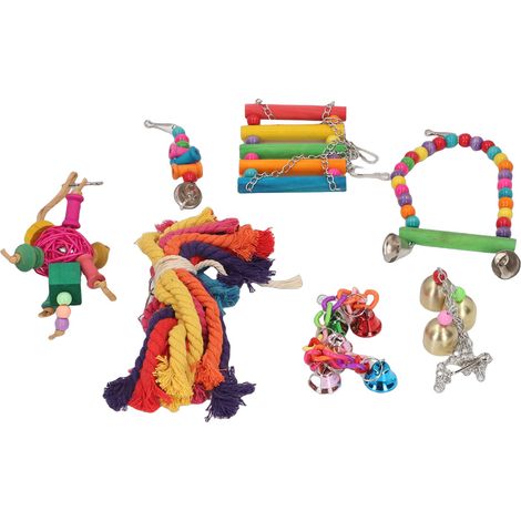 Lot de 7 jouets pour oiseaux, polyvalents et faciles à installer, pour décorer les cages à oiseaux. (1/5)